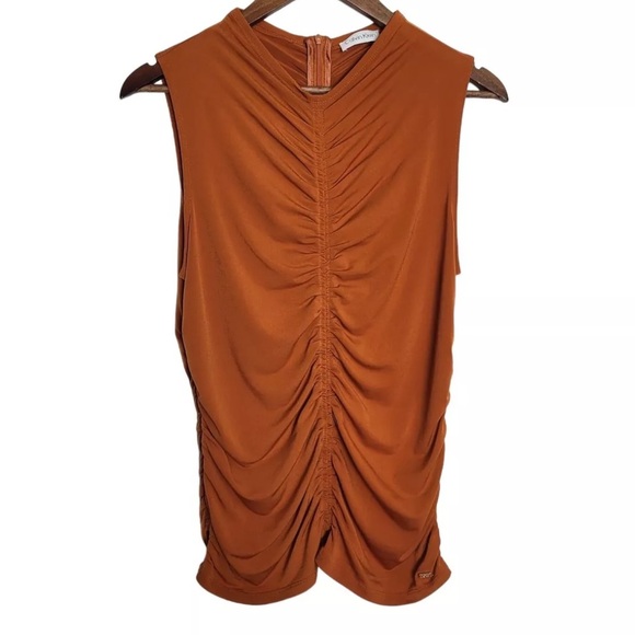 NWOT Calvin Klein ruched rust orange top size large - Picture 1 of 5